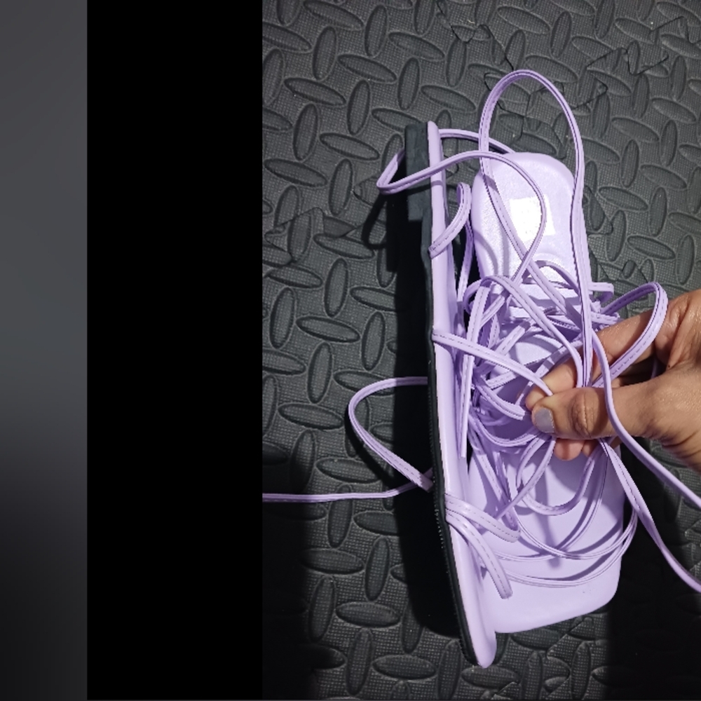 Women Lila purple lace up flat sandals - Picture 7 of 12